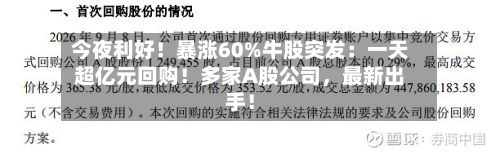 今夜利好！暴涨60%牛股突发：一天超亿元回购！多家A股公司，最新出手！-第2张图片