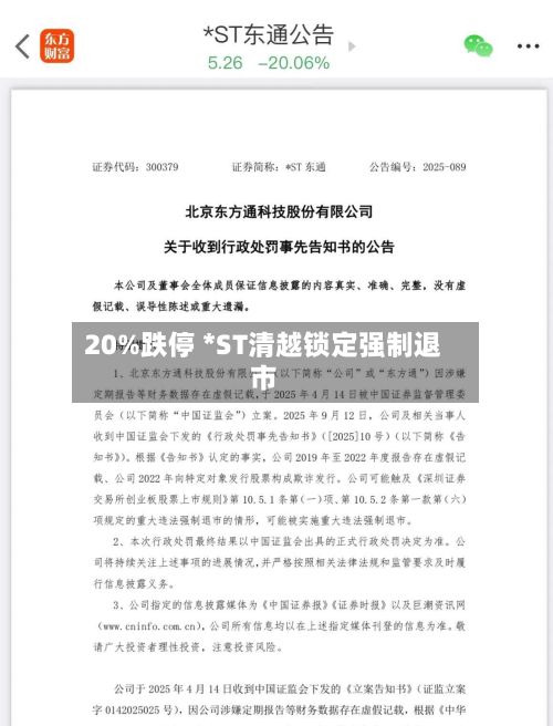 20%跌停 *ST清越锁定强制退市