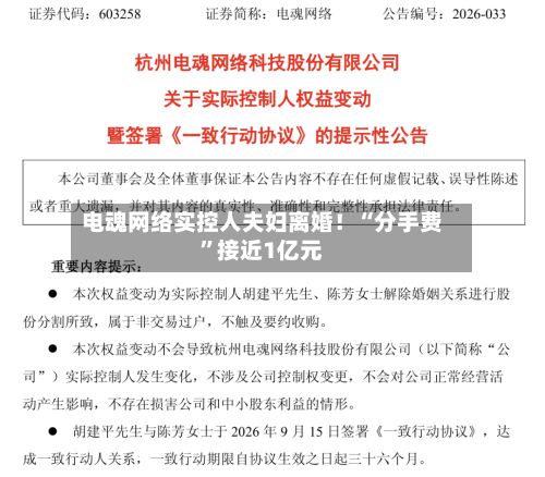 电魂网络实控人夫妇离婚！“分手费”接近1亿元-第1张图片
