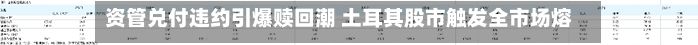 资管兑付违约引爆赎回潮 土耳其股市触发全市场熔断-第2张图片