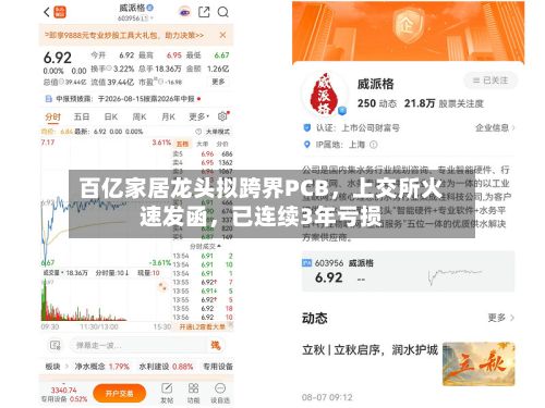 百亿家居龙头拟跨界PCB，上交所火速发函，已连续3年亏损-第3张图片
