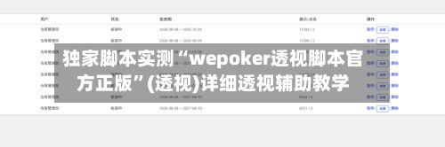 独家脚本实测“wepoker透视脚本官方正版”(透视)详细透视辅助教学