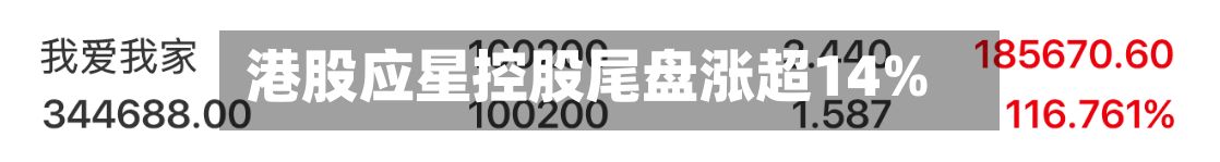 港股应星控股尾盘涨超14%