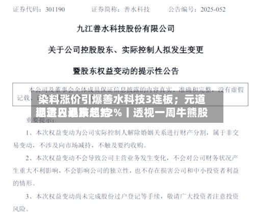 染料涨价引爆善水科技3连板；元道退进入退市总结期首日暴跌超72%丨透视一周牛熊股-第2张图片