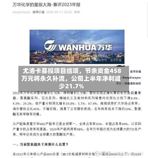 尤洛卡募投项目结项，节余资金458万元将永久补流，公司上半年净利减少21.7%-第2张图片