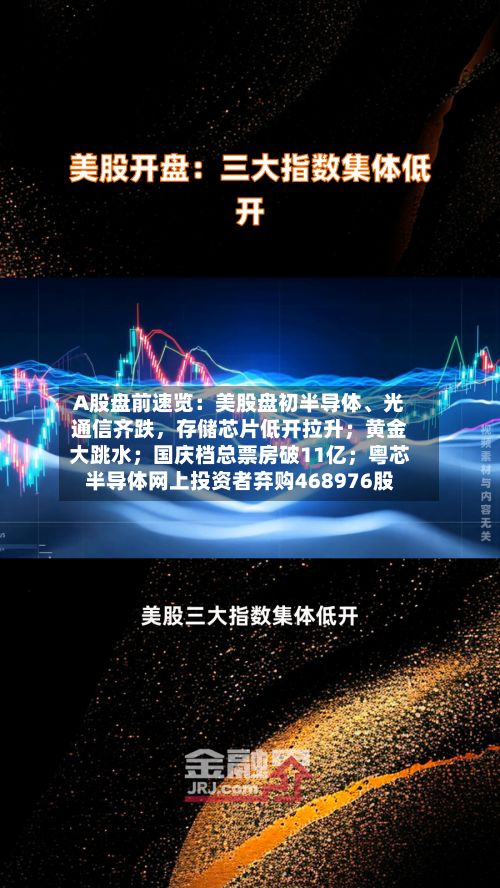 A股盘前速览：美股盘初半导体、光通信齐跌，存储芯片低开拉升；黄金大跳水；国庆档总票房破11亿；粤芯半导体网上投资者弃购468976股-第1张图片