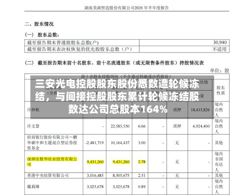 三安光电控股股东股份悉数遭轮候冻结，与间接控股股东累计轮候冻结股数达公司总股本164%-第2张图片