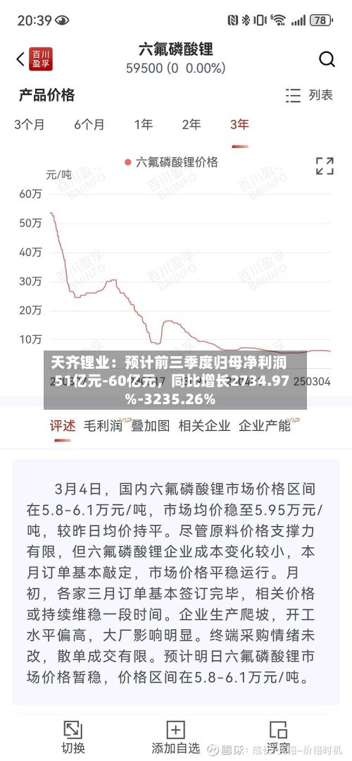 天齐锂业：预计前三季度归母净利润51亿元-60亿元，同比增长2734.97%-3235.26%-第2张图片
