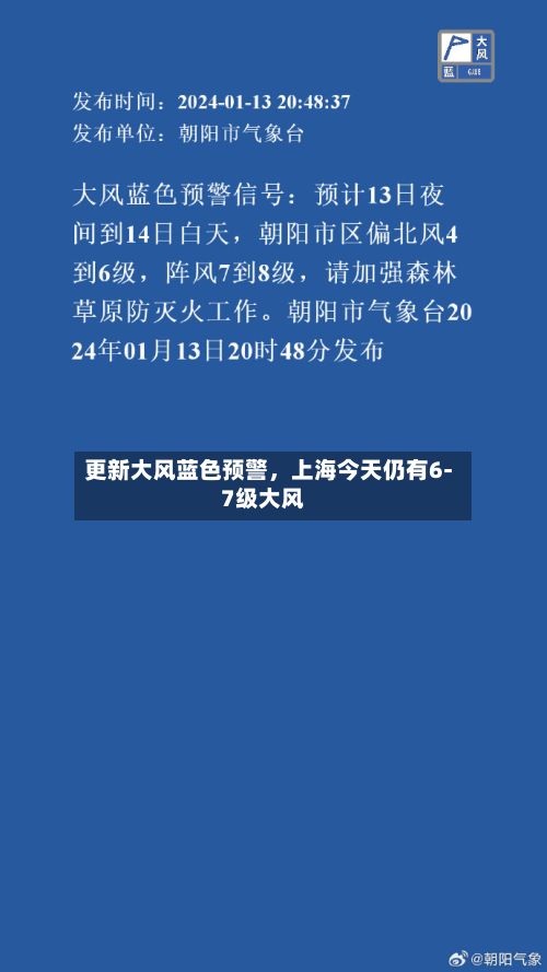 更新大风蓝色预警，上海今天仍有6-7级大风-第3张图片