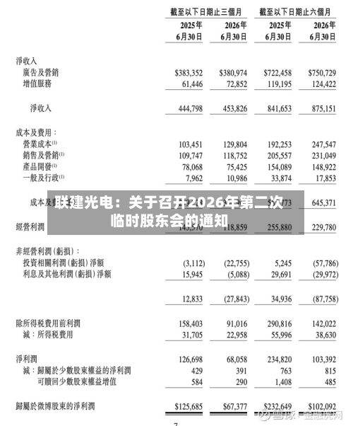 联建光电：关于召开2026年第二次临时股东会的通知