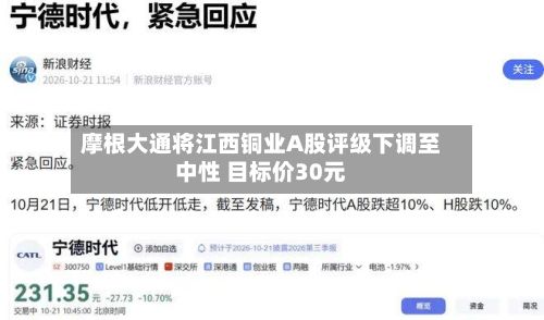摩根大通将江西铜业A股评级下调至中性 目标价30元-第1张图片
