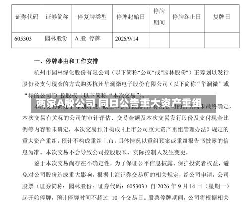 两家A股公司 同日公告重大资产重组