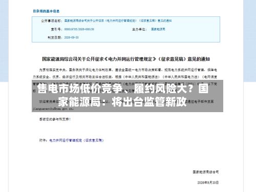 售电市场低价竞争	、履约风险大？国家能源局：将出台监管新政-第2张图片