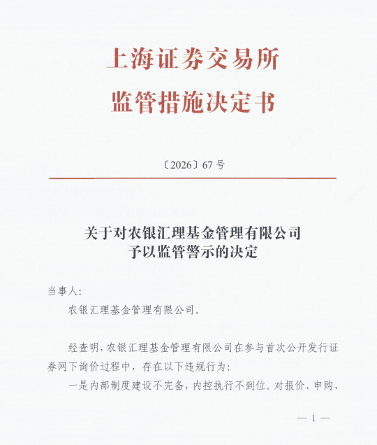 直接点名！上交所书面警示农银汇理基金，背后有很多信息……