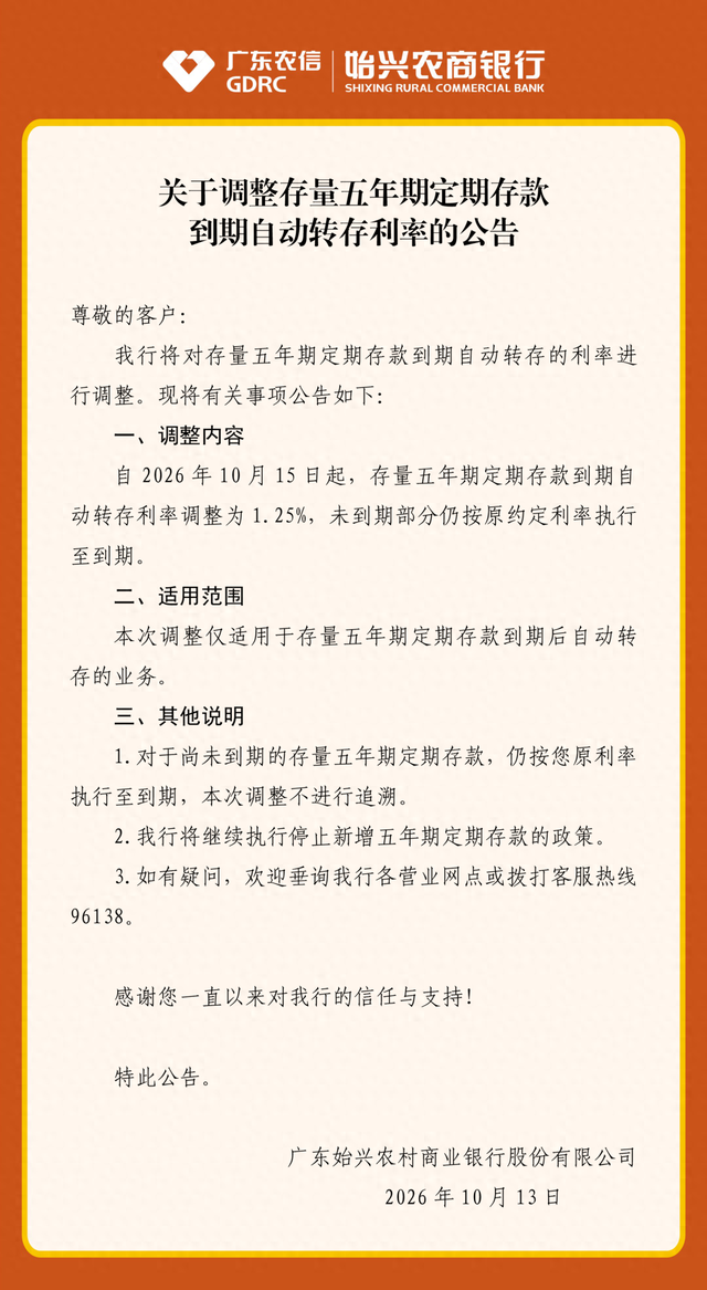 停售五年存款之后，部分中小银行改变自动转存规则：老存单到期自动降档转三年期